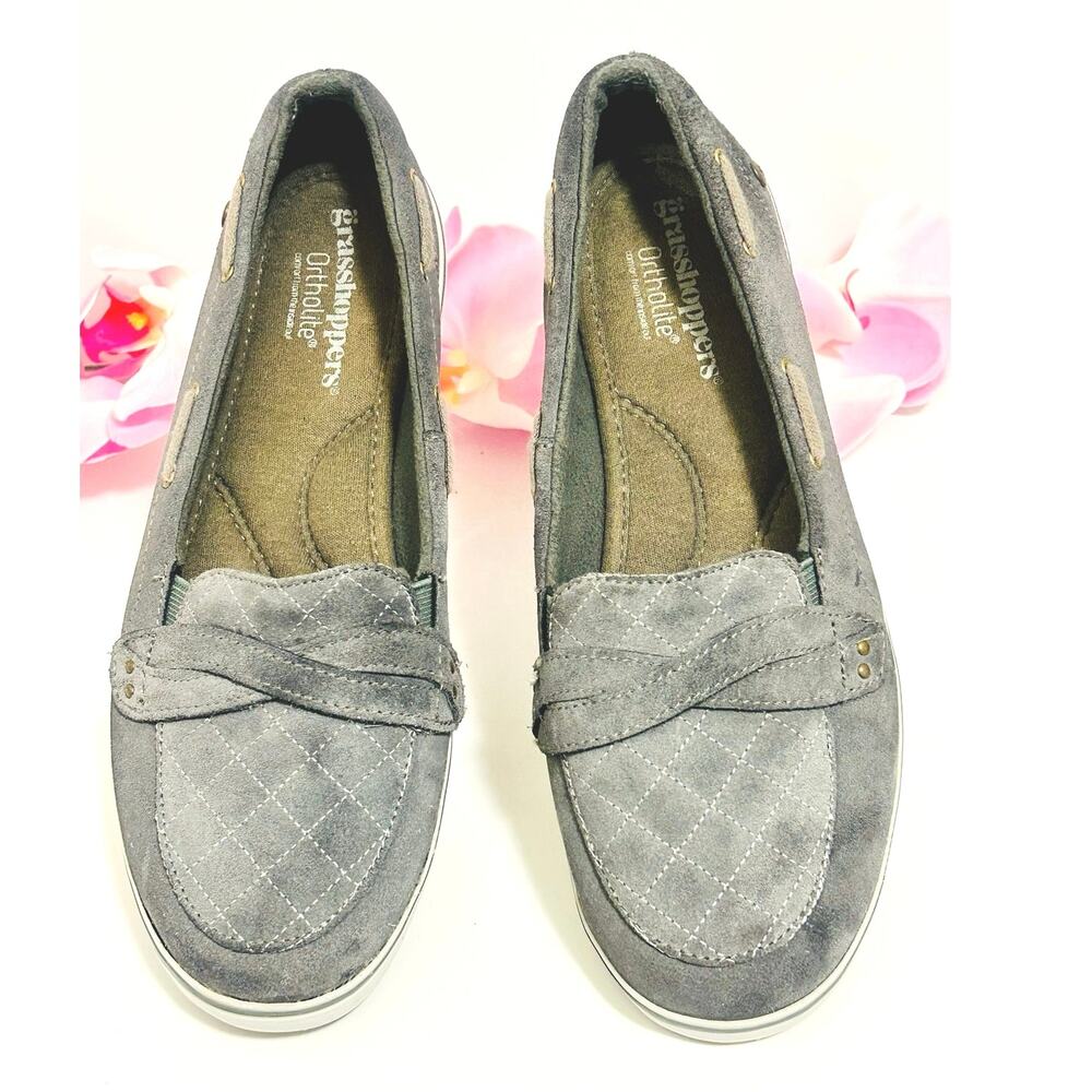 Keds Grasshoppers Windham Gray Suede Boat Shoes Loafers Ortholite Size 9W Wide